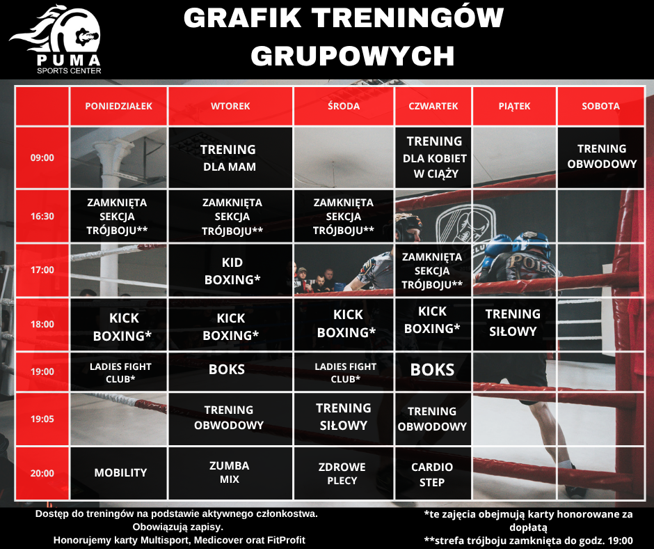 grafik treningów grupowych wakacje