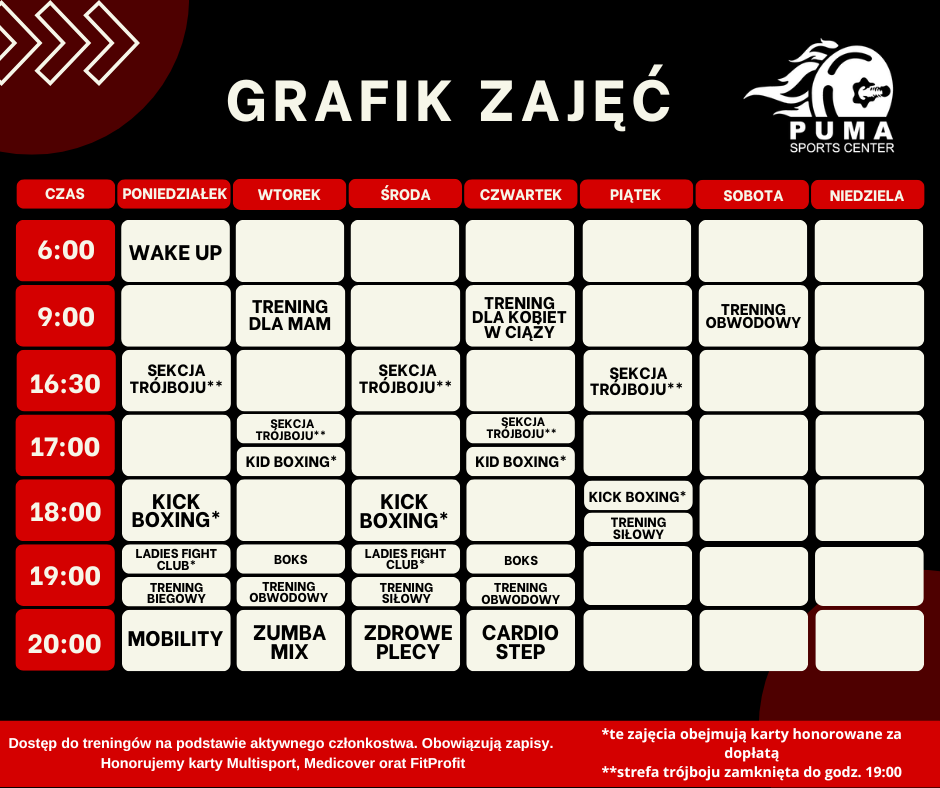 grafik treningów grupowych