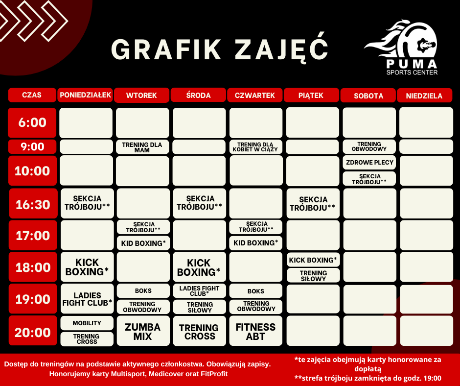 grafik treningów grupowych